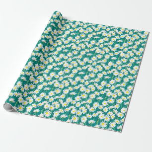 Chamomile Turquoise: Floral Seamless Illustration. Wrapping Paper