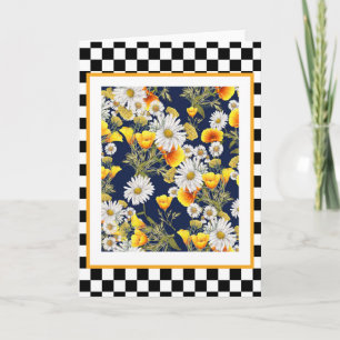 Chamomiles Poppies and Chequerboard Note Card