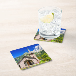 Chamonix church square paper coaster