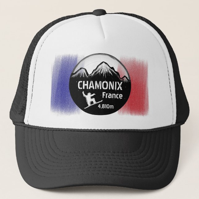 Chamonix France flag snowboard art black hat (Front)