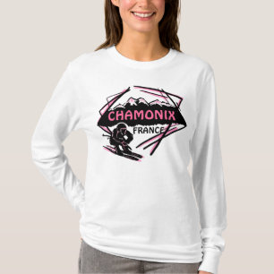 Chamonix France pink ski logo art ladies hoodie T-Shirt