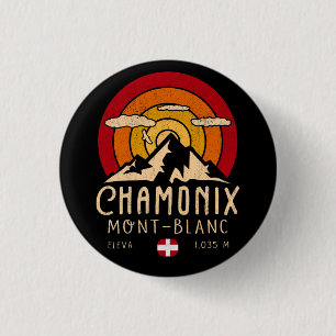 Chamonix France Retro Sunset Skiing Souvenirs 80s 3 Cm Round Badge