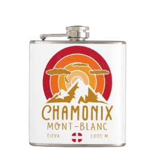Chamonix France Retro Sunset Skiing Souvenirs 80s Hip Flask