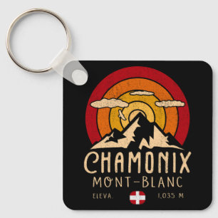 Chamonix France Retro Sunset Skiing Souvenirs 80s Key Ring