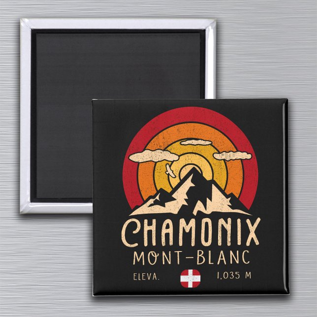 Chamonix France Retro Sunset Skiing Souvenirs 80s Magnet (Creator Uploaded)