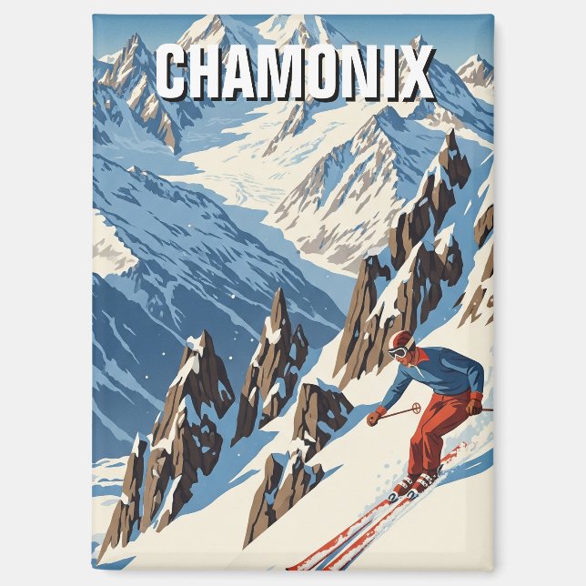 Chamonix France Skier Skiing Magnet (Front)