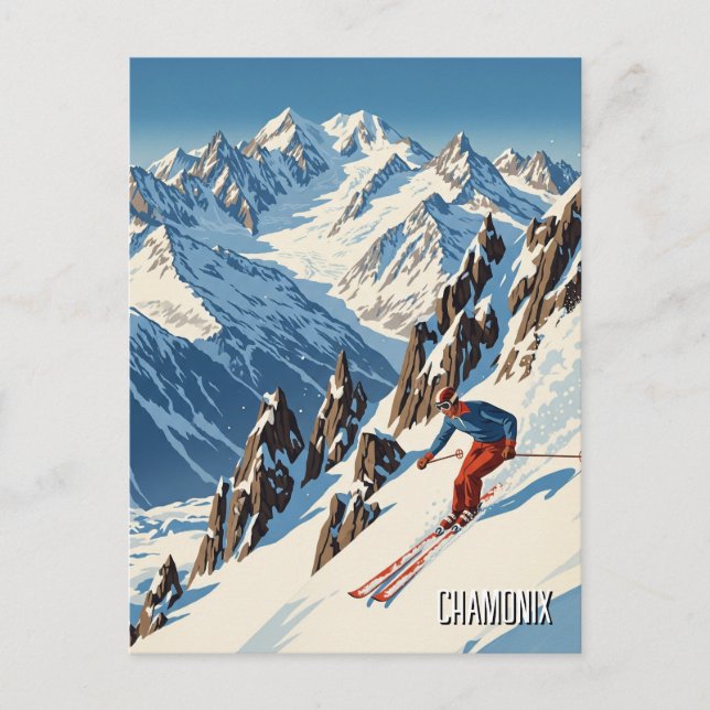 Chamonix France Skier Skiing Postcard (Front)
