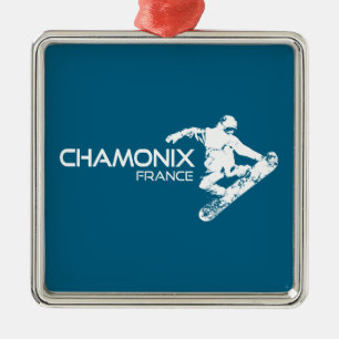 Chamonix France Snowboarder Metal Ornament