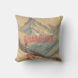Chamonix France Vintage Mont Blanc Skiing 1950s Cushion