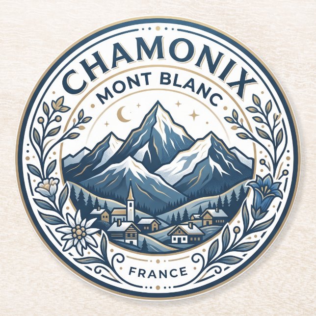 Chamonix-Mont-Blanc France Round Paper Coaster (Front)