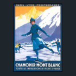 Chamonix Mont Blanc Skating Poster<br><div class="desc">A geat winter sports travel poster for Chamonix Mont Blanc. A woman in blue ice skating outdoors with the mountaions in the background. A Paris,  Lyon,  Mediterranee advertisement.</div>