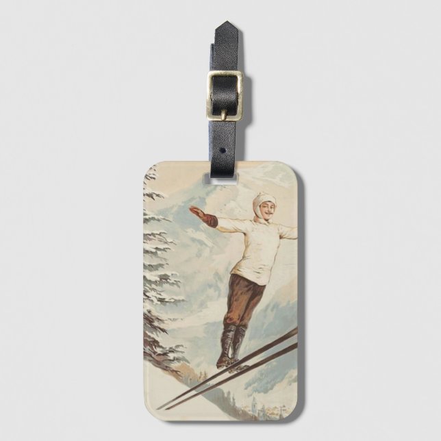 Chamonix Mont Blanc Vintage French Ski Luggage Tag (Front Vertical)