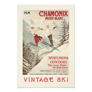 Chamonix Mont Blanc Vintage French Skiing Poster