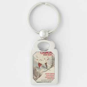Chamonix Mont Blanc Vintage French Skiing Poster Key Ring