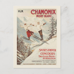 Chamonix Mont Blanc Vintage French Skiing Poster Postcard