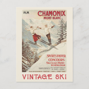 Chamonix Mont Blanc Vintage French Skiing Poster Postcard