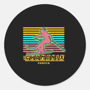 Chamonix Retro Ski Resort France Alpine Skiing Fre Classic Round Sticker