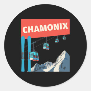 Chamonix Skiing - Retro Chamonix Ski  Classic Round Sticker