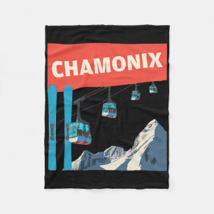Chamonix Skiing - Retro Chamonix Ski Fleece Blanket