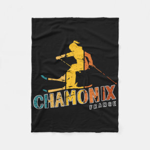 Chamonix Vintage Ski Resort France Alpine Skiing F Fleece Blanket