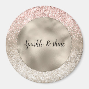 Champage Gold Pink White Glitzy Glitter Magnet