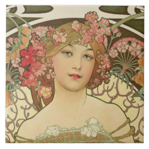 Champagne Alphonse Mucha Ceramic Tile