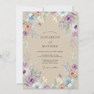 Champagne Amethyst Wildflower Wedding Invitation