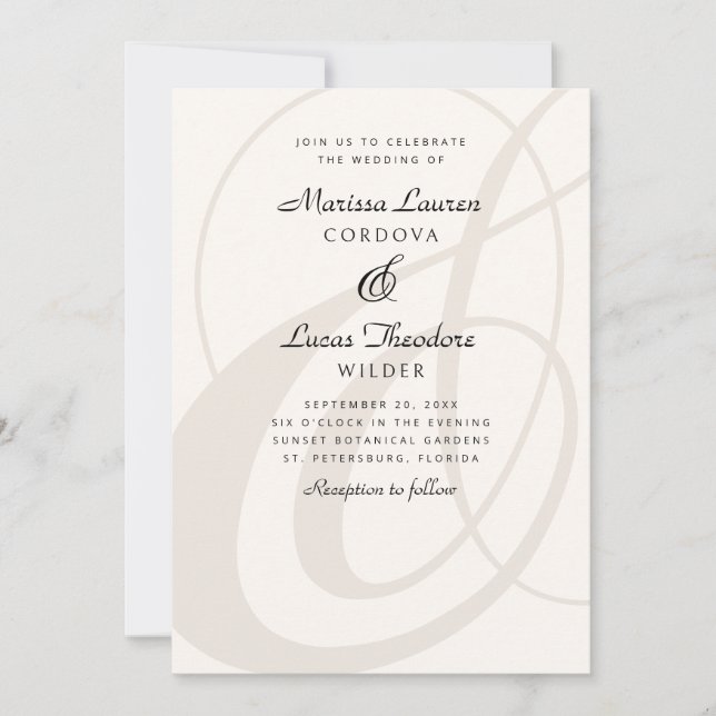 Champagne Ampersand Script Calligraphy Wedding Invitation (Front)