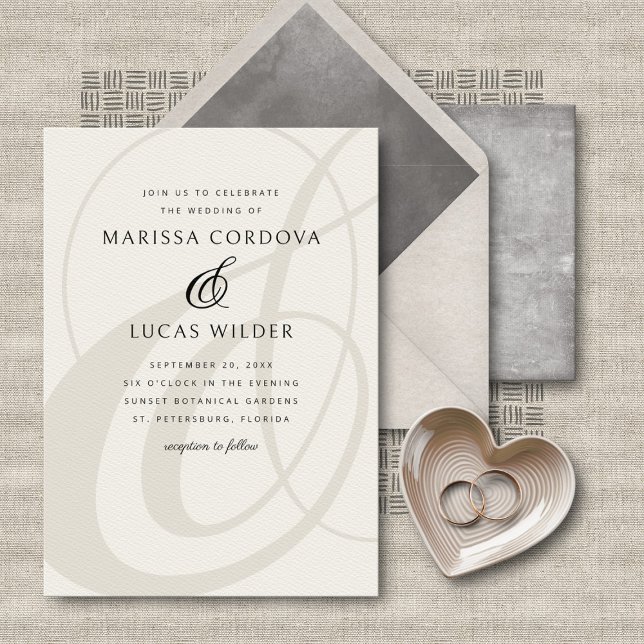 Champagne Ampersand Script QR Code Wedding Invitation (Creator Uploaded)