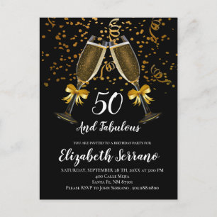Champagne And Confetti Black Gold 50th Birthday Postcard