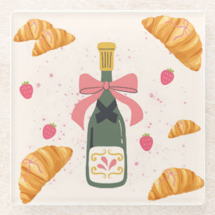 Champagne and Croissants Glass Coaster