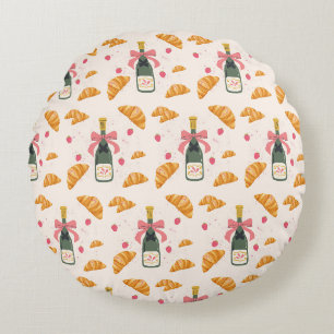 Champagne and Croissants Round Cushion