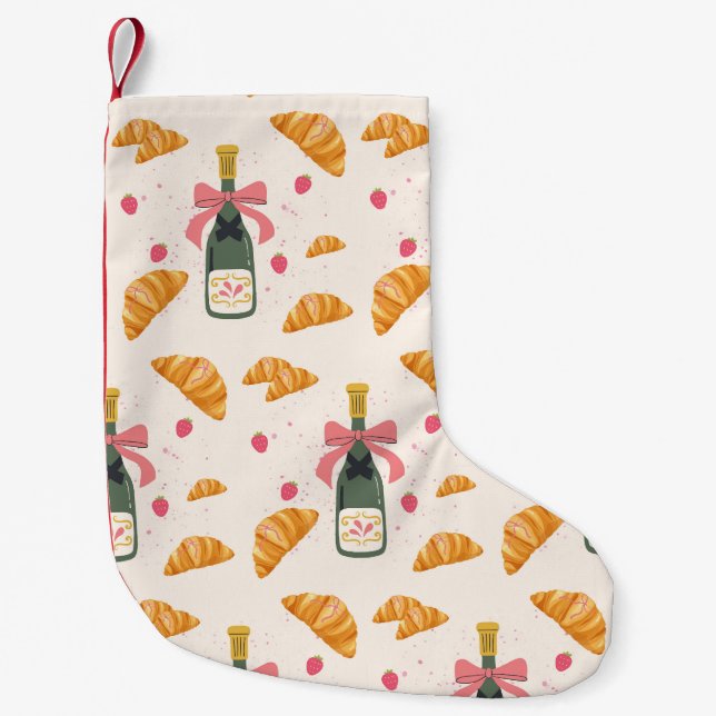 Champagne and Croissants Small Christmas Stocking (Front)