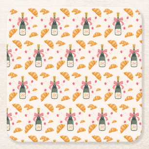 Champagne and Croissants Square Paper Coaster