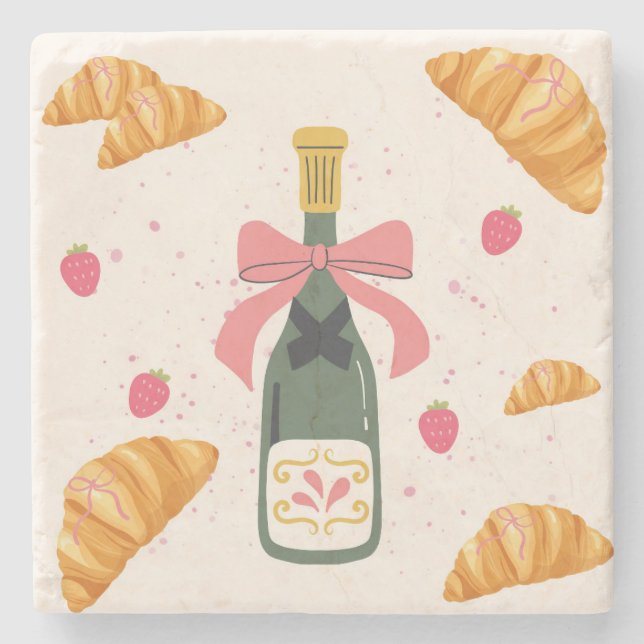  Champagne and Croissants Stone Coaster (Front)