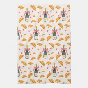 Champagne and Croissants Tea Towel