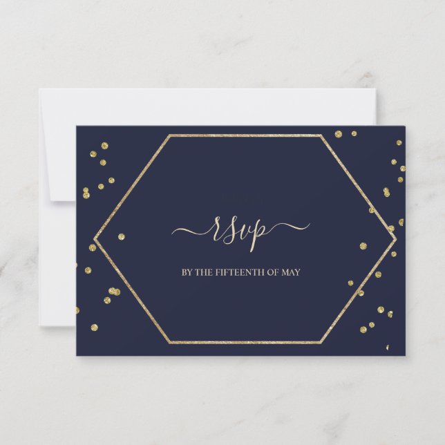 Champagne and Deep Blue 2 RSVP (Front)