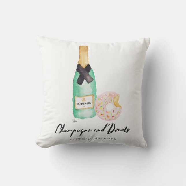 Champagne and Doughnuts Watercolor Pillow (Front)