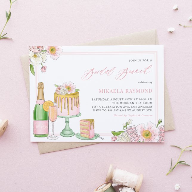 Champagne and Drip Cake Floral Bridal Brunch Invitation (Creator Uploaded)