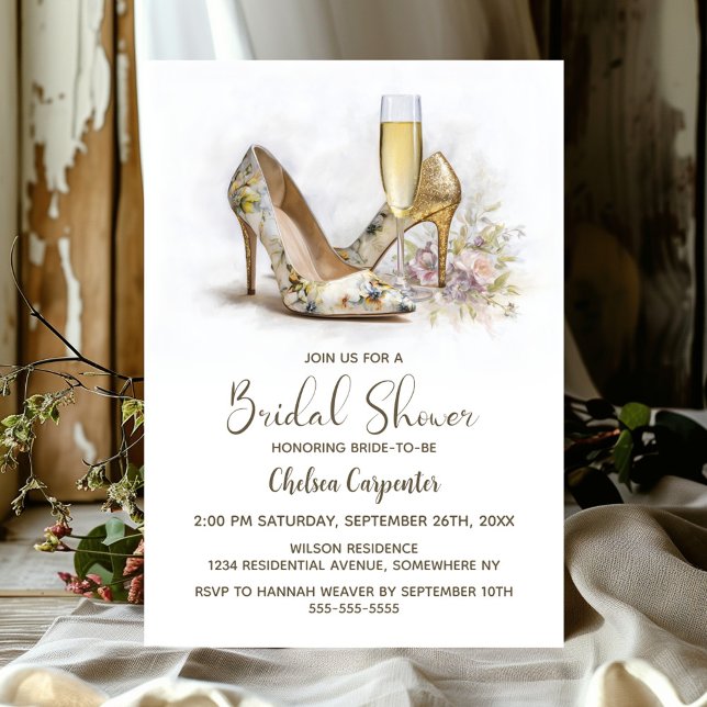 Champagne and Elegant Floral High Heel Shoes Invitation (Creator Uploaded)