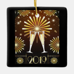 Champagne and Fireworks New Years Eve 2019 Ceramic Ornament