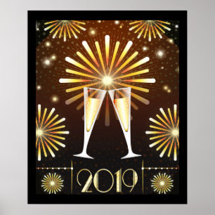 Champagne and Fireworks New Years Eve 2019 Poster