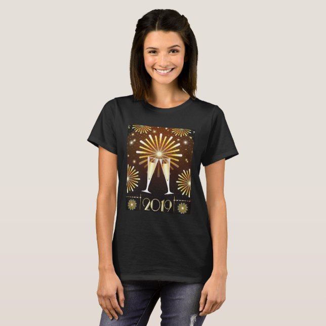 Champagne and Fireworks New Years Eve 2019 T-Shirt (Front Full)