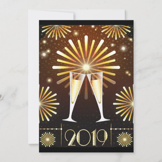 Champagne and Fireworks New Years Invitation (Front)