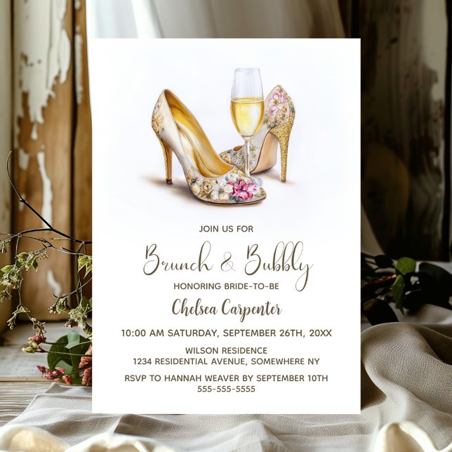 Champagne and Floral Shoes Brunch and Bubbly Invitation (Creator Uploaded)