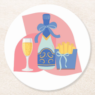 Champagne and Fries Round Paper Coaster