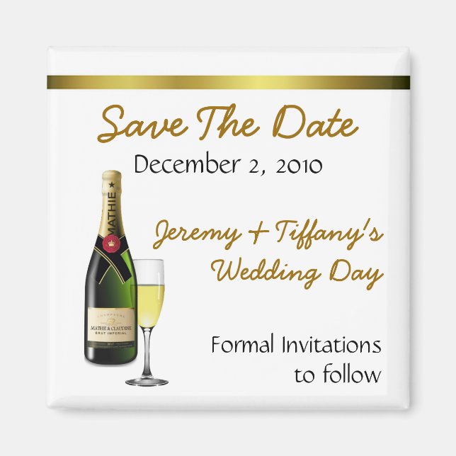 Champagne and Glass Save the Date Magnet (Front)