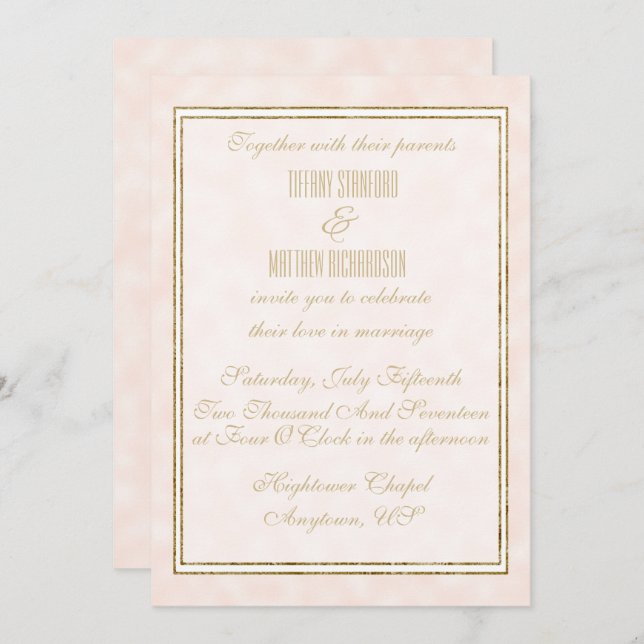 Champagne and Gold Elegant Wedding Invitation (Front/Back)