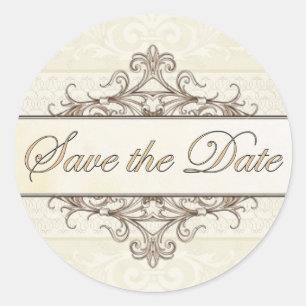Champagne and Gold Filigree Save the Date Sticker