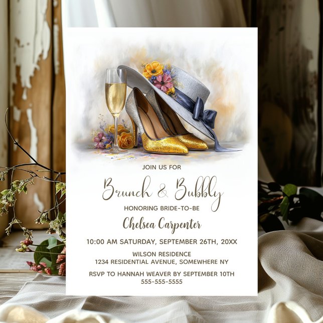 Champagne and Gold Shoes Brunch and Bubbly Invitation (Creator Uploaded)